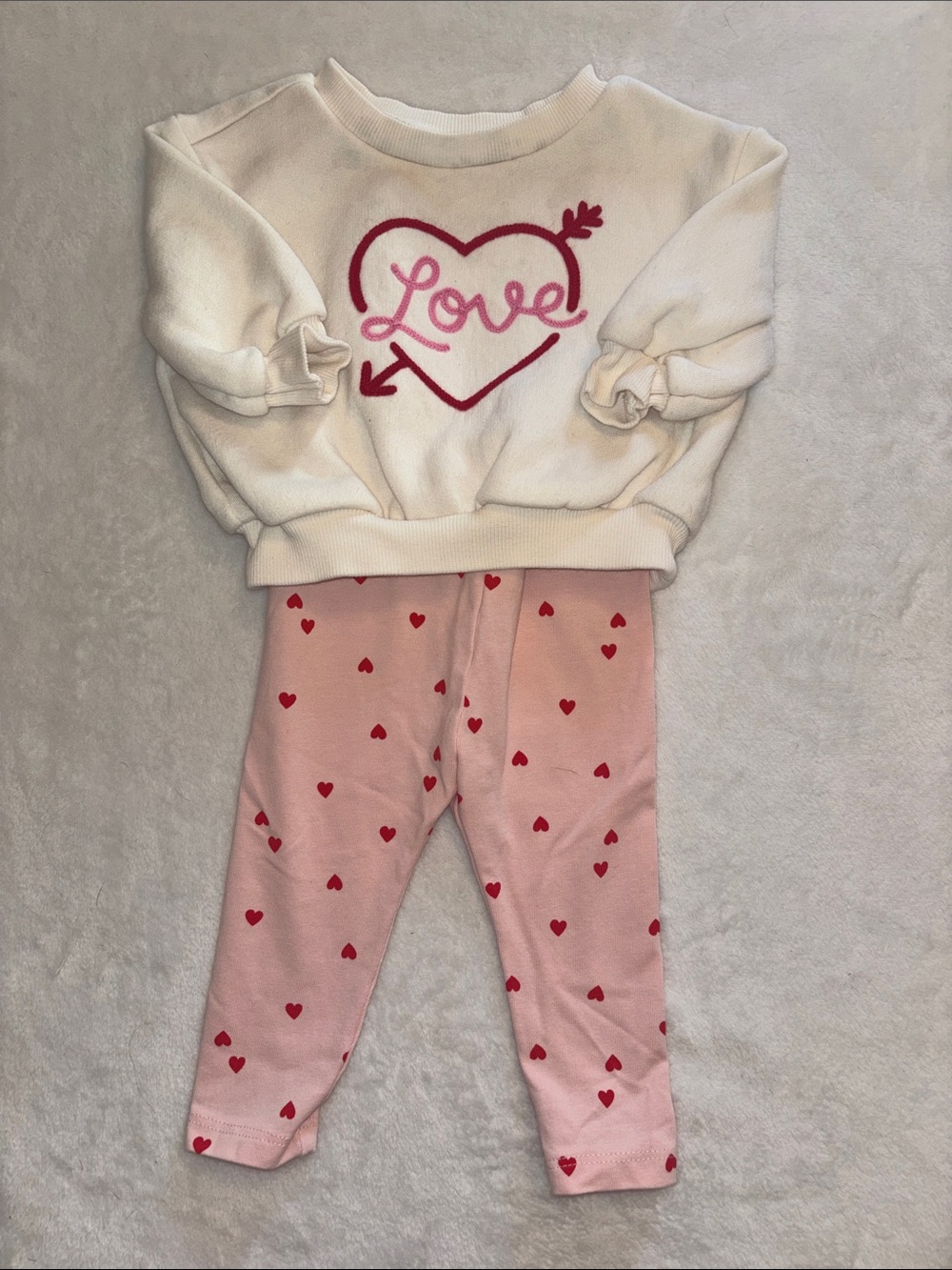 Joe fresh 3-6 month Heart 'Love' Sweatshirt and Pink Heart Leggings Set